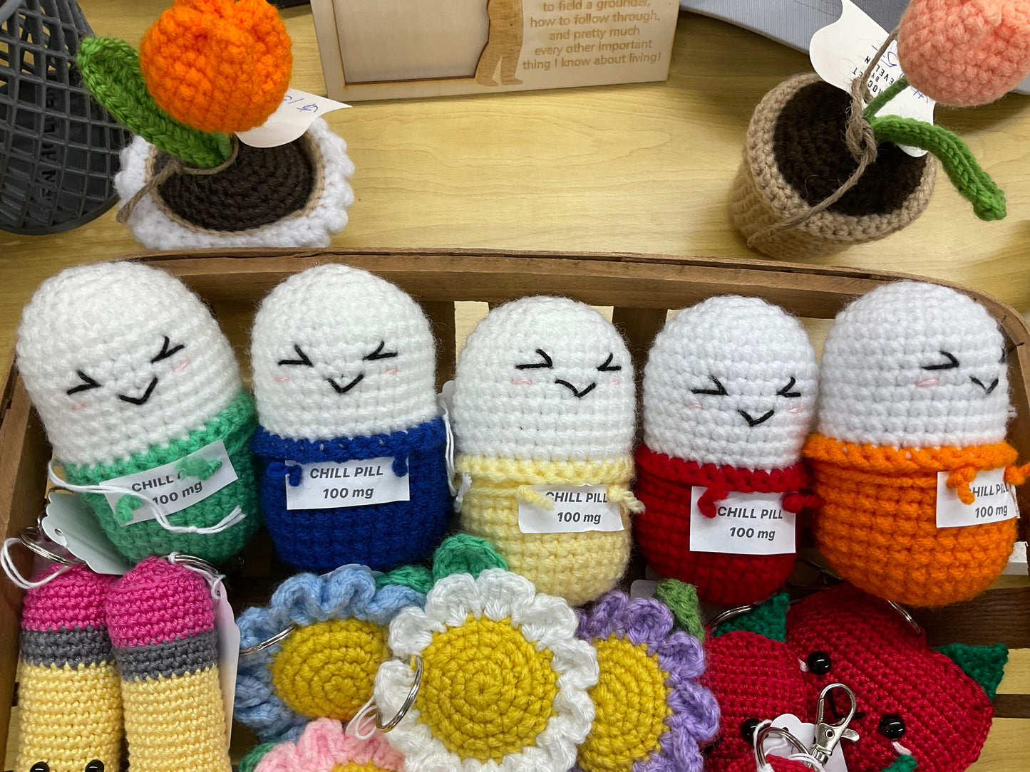 Crocheted "Chill Pills"