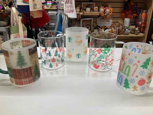 Holiday/Christmas Themed Frosted/Clear Mugs