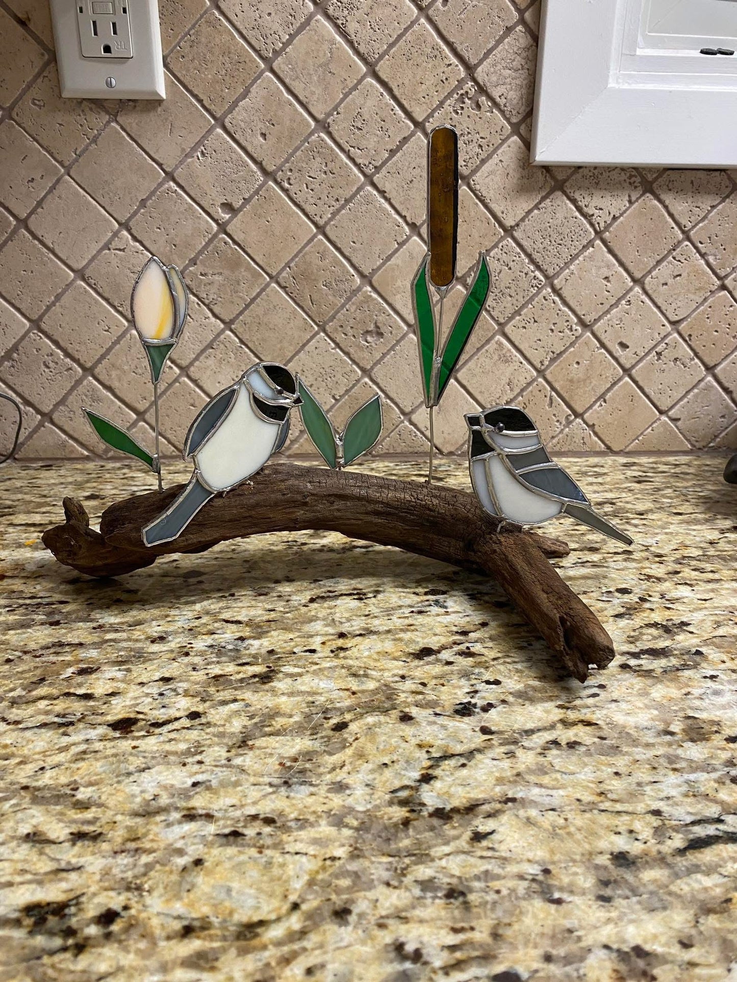 Chickadees on Driftwood