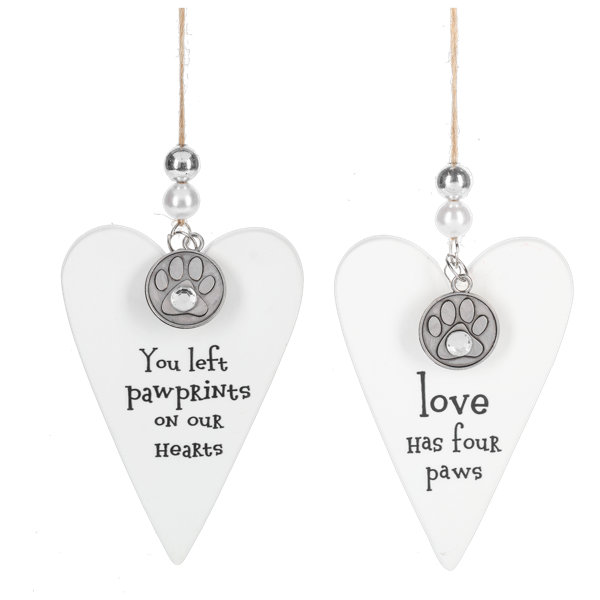 Pet Heart Ornaments - Love Has Four Paws & Pawprints On Our Hearts