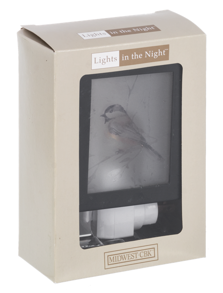 Watercolor Chickadee in Forest Night Light