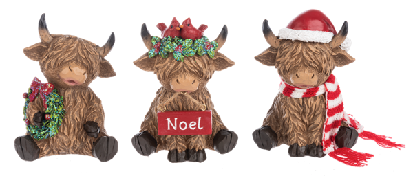 Holiday Highland Cow Figurines