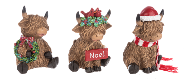 Holiday Highland Cow Figurines