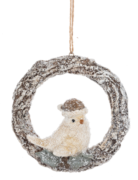 Snowy Birds on Wreath Ornaments