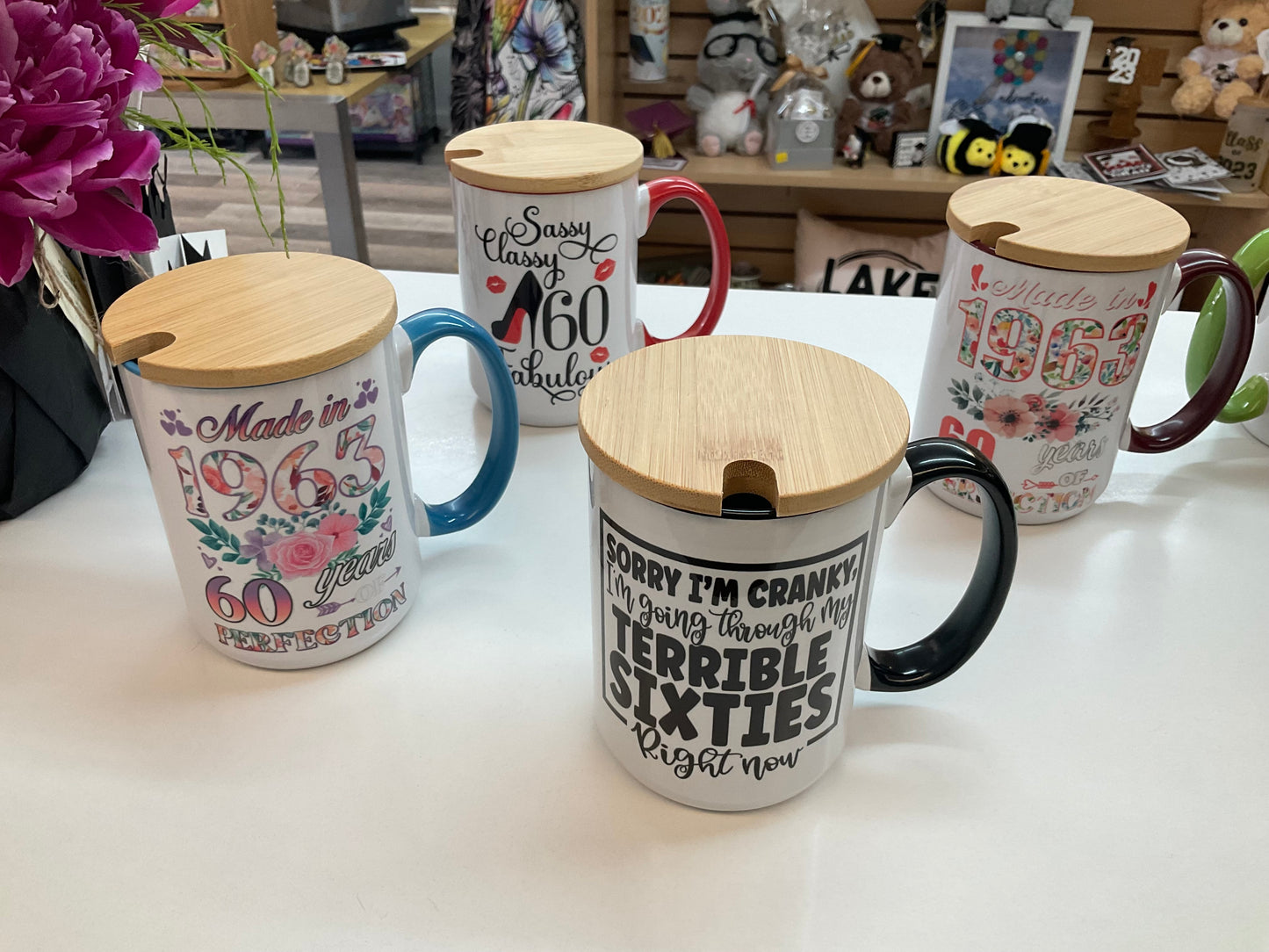 Milestone mugs with wood coaster