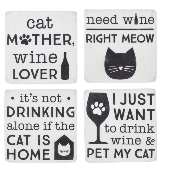 Cat & Wine Coaster Set