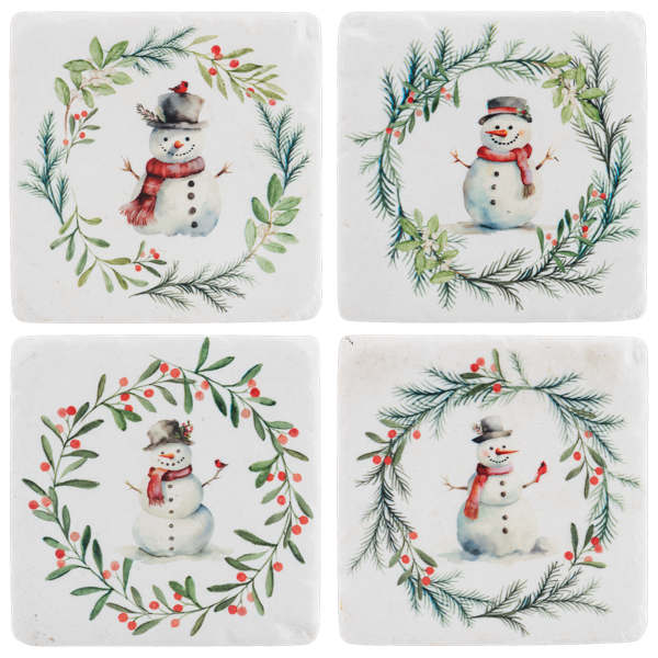 Snowman with Wreath Coaster