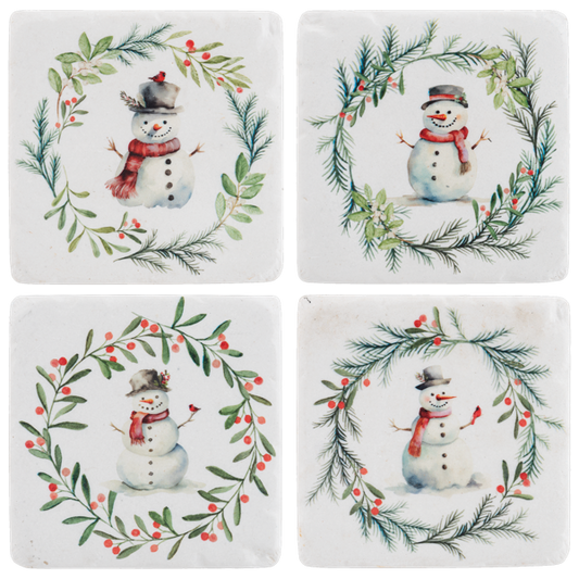 Snowman with Wreath Coaster