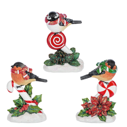 Candy Cane Bird Figurines