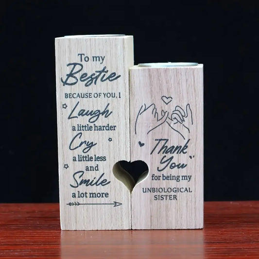 Wooden Heart Shaped Candlestick Set