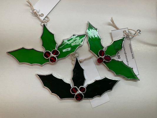 Stained Glass Christmas Holly