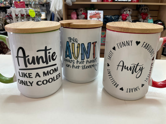 Aunt Mugs with Wood Coaster