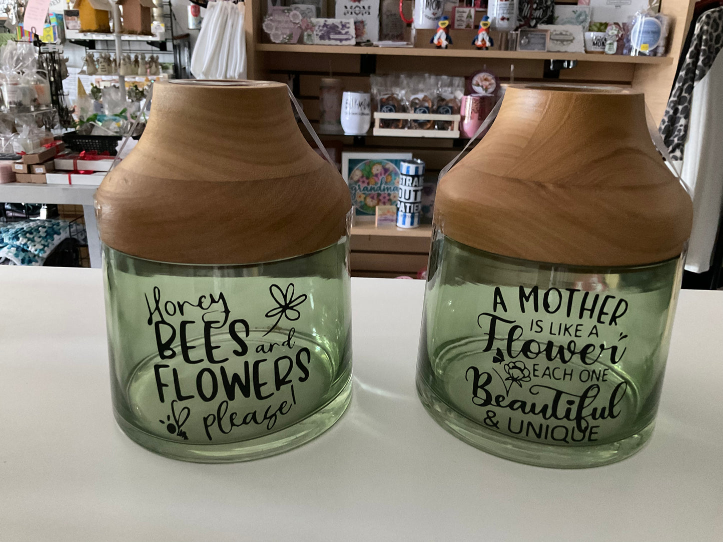 Flower Vases with Wood Lid