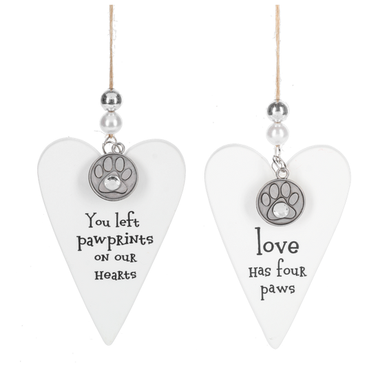Pet Heart Ornaments - Love Has Four Paws & Pawprints On Our Hearts