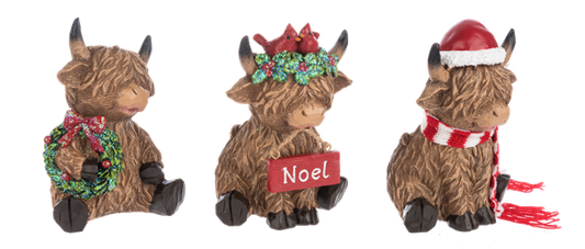 Holiday Highland Cow Figurines