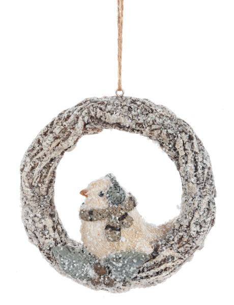 Snowy Birds on Wreath Ornaments