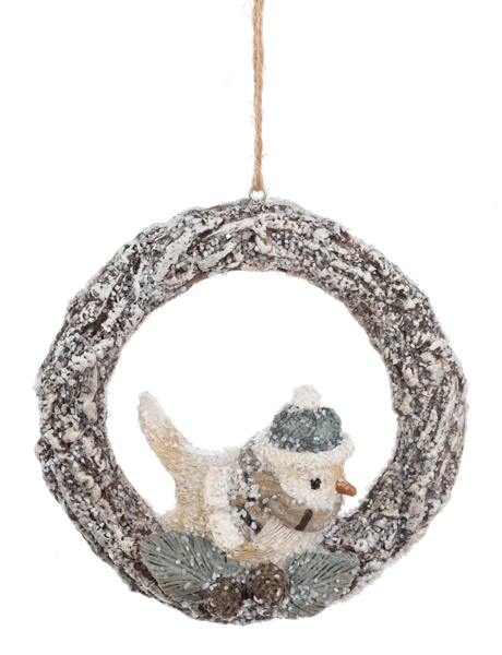 Snowy Birds on Wreath Ornaments