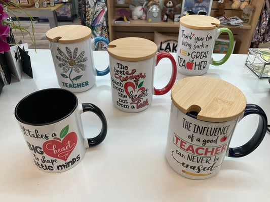 Teacher mugs with wood coaster