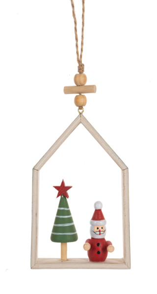 Santa & Snowman in House Ornament