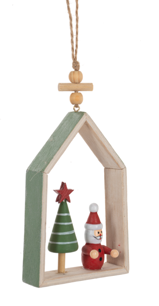 Santa & Snowman in House Ornament