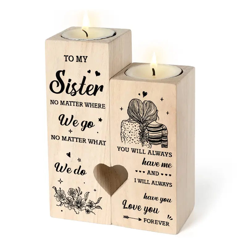 Wooden Heart Shaped Candlestick Set