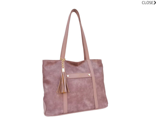 Tote shoulder bag with tassel Rose