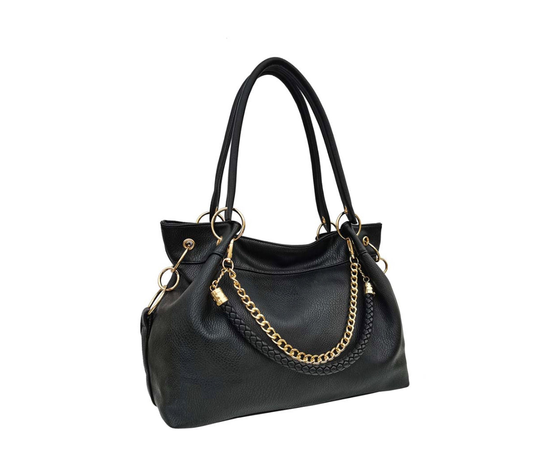 Elegant Shoulder Bag w/ Chain Black