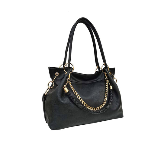 Elegant Shoulder Bag w/ Chain Black