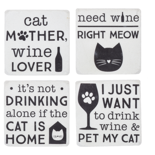 Cat & Wine Coaster Set