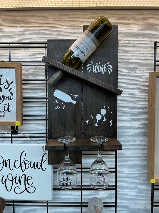 Wine and glasses wall display